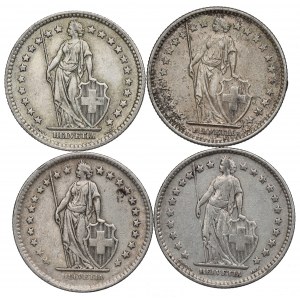 Švýcarsko, sada 2 franků 1921-65