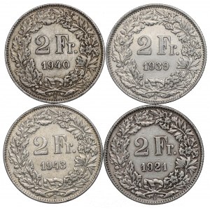 Switzerland, Lot of 2 francs 1921-43