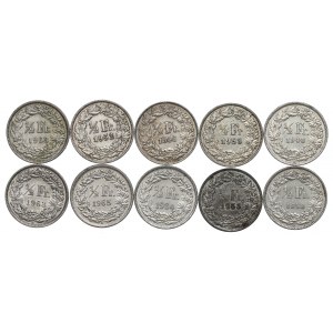 Švýcarsko, sada 1/2 franku 1946-65