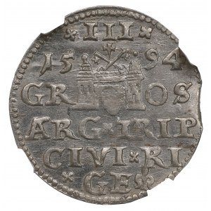 Žigmund III Vasa, Trojak 1594, Riga - NGC MS62
