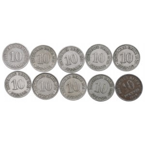 Niemcy, Zestaw 10 fenigów 1891-1916