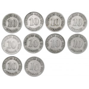 Nemecko, súbor 10 fenigov 1876-1915
