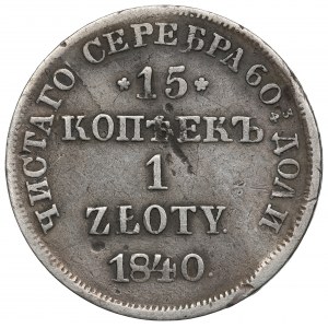 Poland under Russia, Nicholas I, 15 kopecks=1 zloty 1840