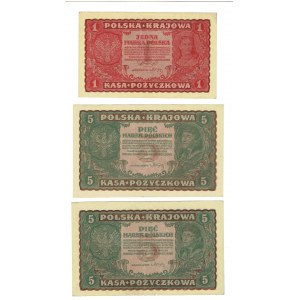 Druhá republika, sada známek 1, 5, 10, 100 - 1919