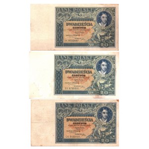 II RP, sada 20 zlotých 1931 - 3 výtisky