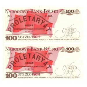 PRL, 100 złotych 1986 SB - zestaw 2 egzemplarzy kolejne numery 0000946 i 0000947