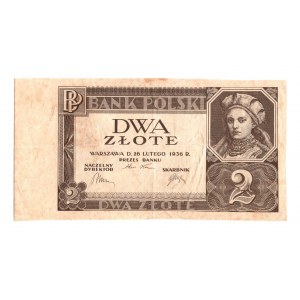 II RP, 2 Zloty 1936 - ohne Unterdruck auf der Vorderseite, Serie und Nummerierung