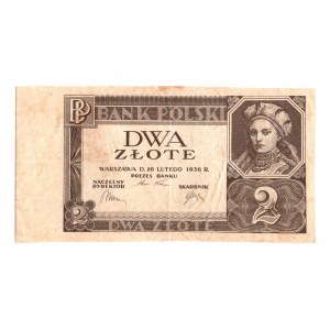 II RP, 2 złote 1936 - bez poddruku na awersie, serii i numeracji