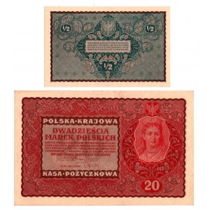 II RP, sada 1/2 a 20 poľských mariek 1919