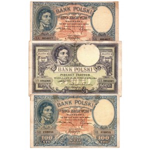 II RP, Satz von 100 und 500 Zloty 28. Februar 1919 - 3 Exemplare