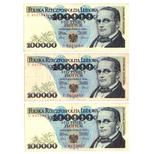 100.000 złotych 1990 - Zestaw serie C, F i U
