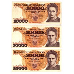 20 000 złotych 1989 - Zestaw serie P, K, B