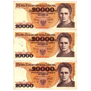 20 000 złotych 1989 - Zestaw serie P, K, B