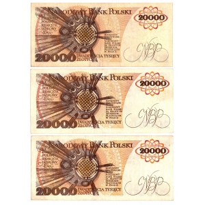 20 000 złotych 1989 - Zestaw serie P, K, B