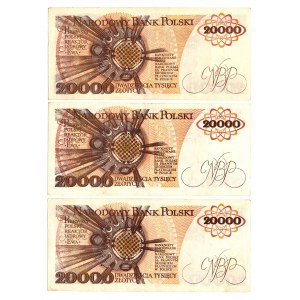20 000 złotych 1989 - Zestaw serie P, K, M