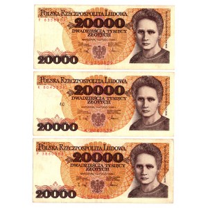 20 000 złotych 1989 - Zestaw serie P, K, F