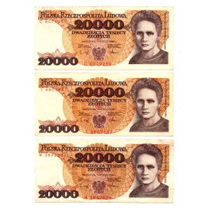 20 000 złotych 1989 - Zestaw serie C, T, W