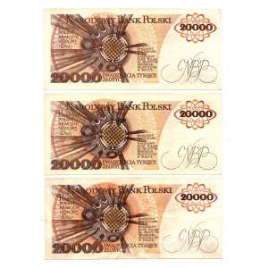 20 000 złotych 1989 - Zestaw serie C, T, W