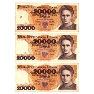 20 000 złotych 1989 - Zestaw serie A, D, G
