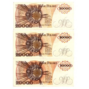 20 000 złotych 1989 - Zestaw serie F, T, W