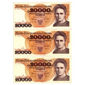 20 000 złotych 1989 - Zestaw serie D, K, W