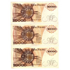 20 000 złotych 1989 - Zestaw serie D, K, W
