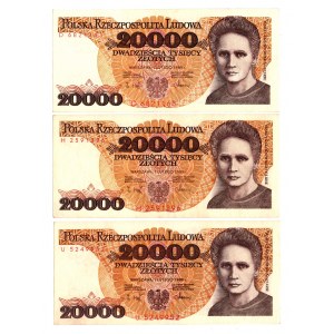 20 000 złotych 1989 - Zestaw serie D, U, H