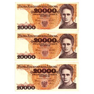 20 000 złotych 1989 - Zestaw serie U, K, M