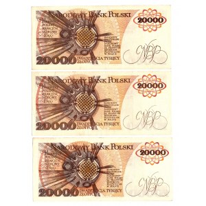 20 000 złotych 1989 - Zestaw serie U, K, M