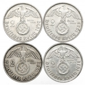 Germany, III Reich, Lot of 2 marks 1936-39 Hindenburg