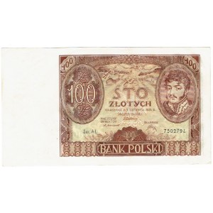 II RP, 100 złotych 1932 AŁ. - dodatkowe kreski na marginesie