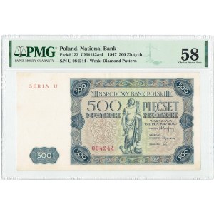 PRL, 500 złotych 1947 U - PMG 58