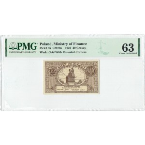 II RP, 20 groszy 1924 - PMG 63