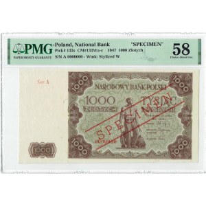 PRL, 1000 Zloty 1947 A SPECIMEN RARE