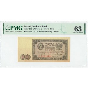 PRL, 2 Zloty 1948 ser. U PMG 63