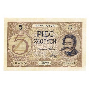 II RP, 5 Zloty 1924 -II EM. A RARE