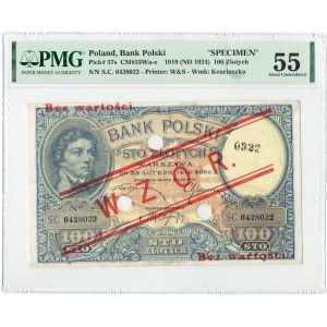 II RP, 100 złotych 1919 WZÓR - niski nadruk, z perforacją PMG 55