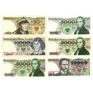 PRL, Zestaw banknotów 50-10.000 złotych