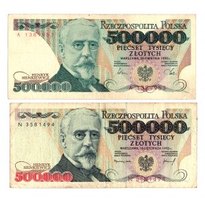 Dritte Republik, 500.000 Zloty 1990 und 1993 - Satz von 2 Exemplaren