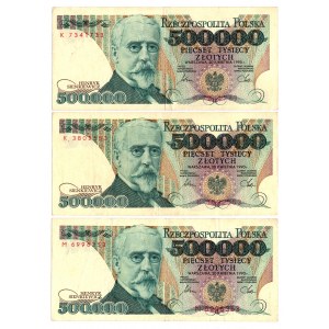 III RP, 500,000 zloty - Set of 3 Pieces