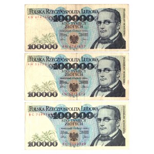 100.000 złotych 1990 - Zestaw serie AN, AH, BC