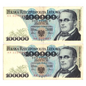 100.000 złotych 1990 - Zestaw serie AR, AK