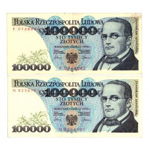 100.000 PLN 1990 - Satz der Serien N und F