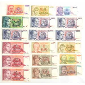 Jugoslávie, sada bankovek