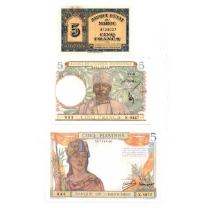Sada bankoviek v hodnote 5 frankov a 5 piastrov