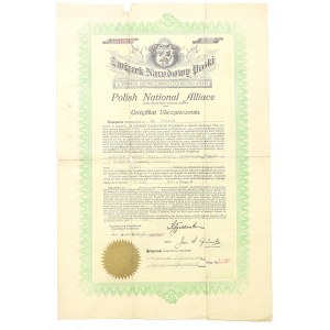 Poľský národný zväz v USA, poistný certifikát 1917 - 500 USD