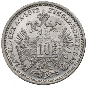 Rakousko-Uhersko, Franz Joseph, 10 krajcars 1872 - Fenomenální, s duchem !