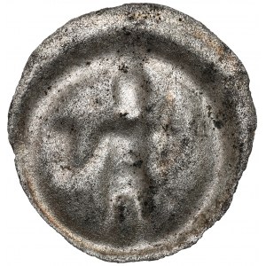 Nicht näher bezeichnetes Gebiet, 13./14. Jahrhundert, Brakteat, Figur mit Schwert und Schild