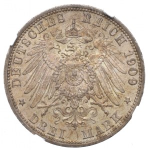 Nemecko, Schwarzburg-Sondershausen, 3 marky 1909 - NGC MS62