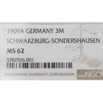 Německo, Schwarzburg-Sondershausen, 3 marky 1909 - NGC MS62